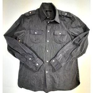 Zara Men’s Medium Gray Black Stripe Long Sleeve Button Up Shirt Good Used